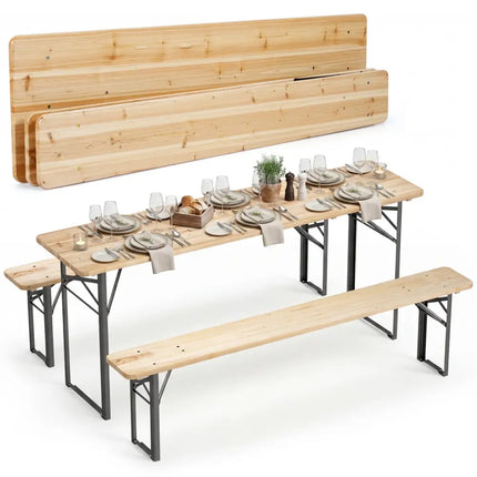 70 Inch 3-Piece Folding Picnic Table with Benches for 6 Fir Wood Portable Bear Camping Table-Black - Black - Picnic