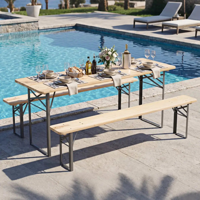 70 Inch 3-Piece Folding Picnic Table with Benches for 6 Fir Wood Portable Bear Camping Table-Black - Black - Picnic
