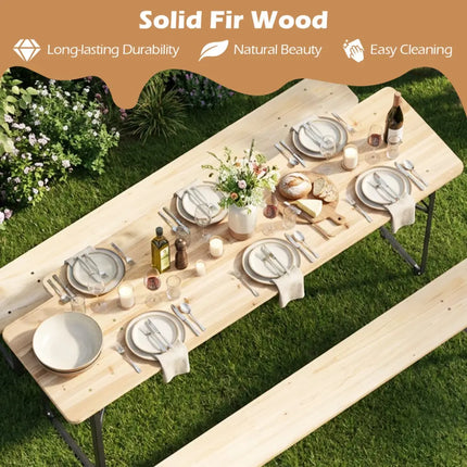 70 Inch 3-Piece Folding Picnic Table with Benches for 6 Fir Wood Portable Bear Camping Table-Black - Black - Picnic