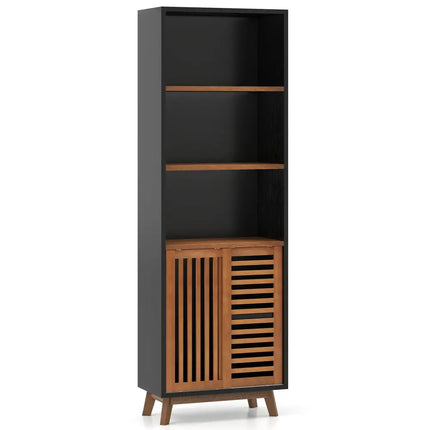 70 Inch 5-Tier Bookshelf with Reversible Adjustable Shelf-Black - Black - Bookcases