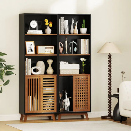 70 Inch 5-Tier Bookshelf with Reversible Adjustable Shelf-Black - Black - Bookcases