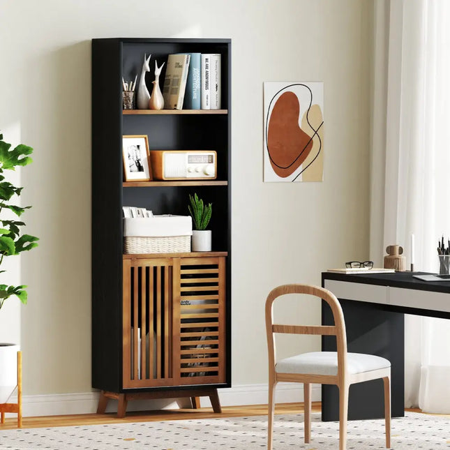 70 Inch 5-Tier Bookshelf with Reversible Adjustable Shelf-Black - Black - Bookcases