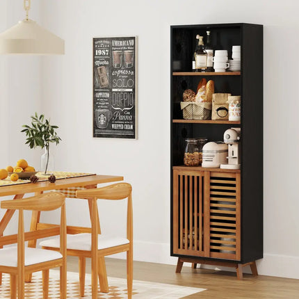 70 Inch 5-Tier Bookshelf with Reversible Adjustable Shelf-Black - Black - Bookcases