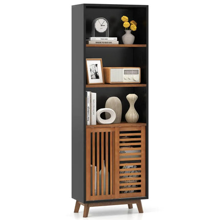 70 Inch 5-Tier Bookshelf with Reversible Adjustable Shelf-Black - Black - Bookcases