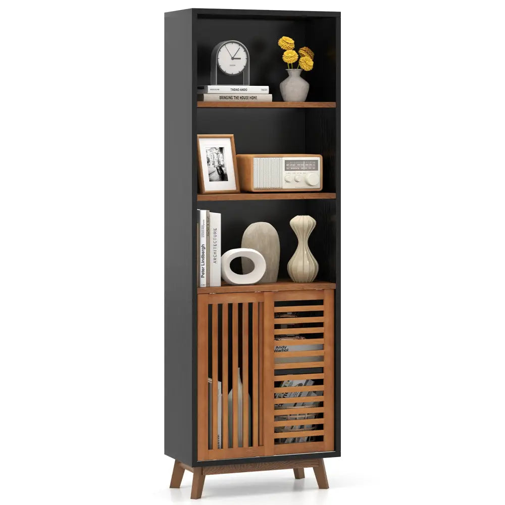 70 Inch 5-Tier Bookshelf with Reversible Adjustable Shelf-Black - Black - Bookcases