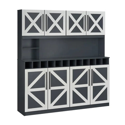 70 Inch Farmhouse Pantry Cabinet Kitchen Buffet Hutch with 4 Cabinets and 2 Open Shelves-Dark Gray - Dark Gray