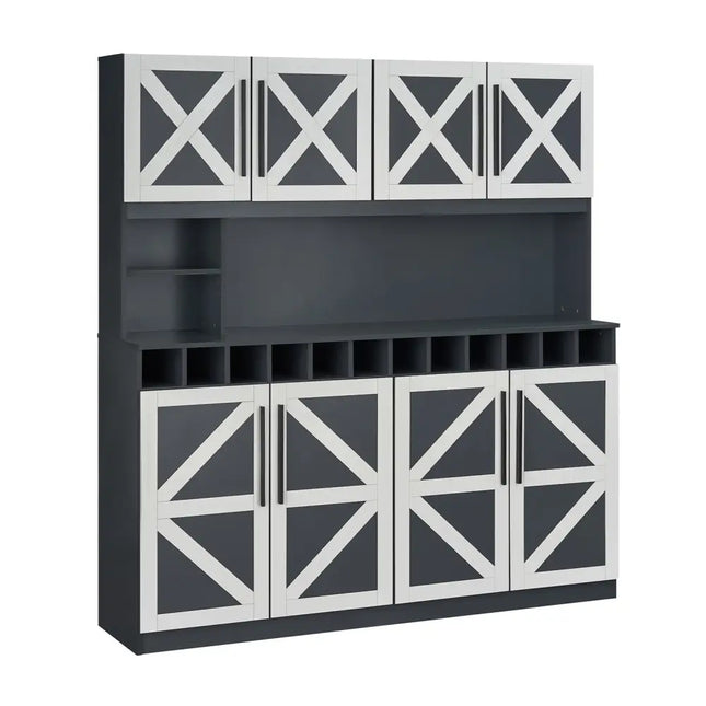 70 Inch Farmhouse Pantry Cabinet Kitchen Buffet Hutch with 4 Cabinets and 2 Open Shelves-Dark Gray - Dark Gray