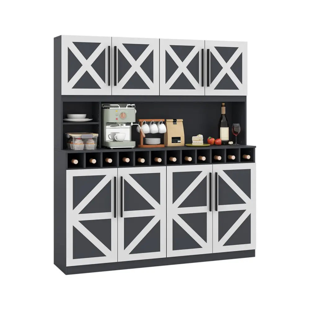 70 Inch Farmhouse Pantry Cabinet Kitchen Buffet Hutch with 4 Cabinets and 2 Open Shelves-Dark Gray - Dark Gray