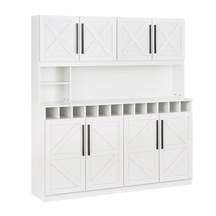 70 Inch Farmhouse Pantry Cabinet Kitchen Buffet Hutch with 4 Cabinets and 2 Open Shelves-White - White - Sideboards