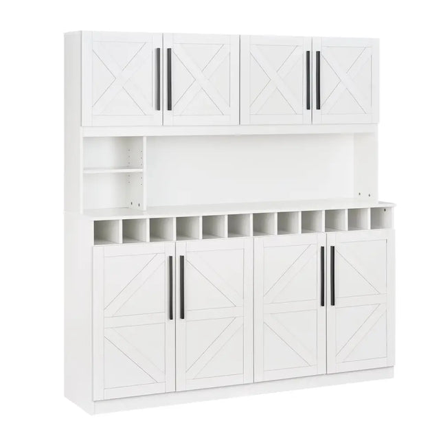 70 Inch Farmhouse Pantry Cabinet Kitchen Buffet Hutch with 4 Cabinets and 2 Open Shelves-White - White - Sideboards