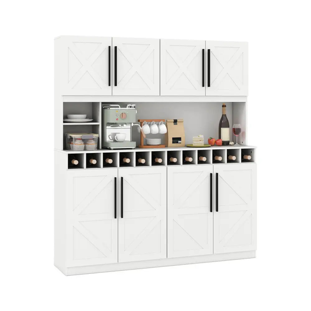 70 Inch Farmhouse Pantry Cabinet Kitchen Buffet Hutch with 4 Cabinets and 2 Open Shelves-White - White - Sideboards