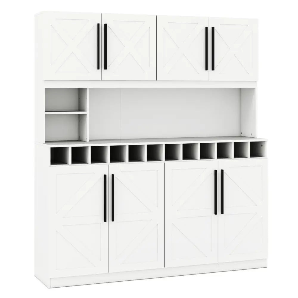 70 Inch Farmhouse Pantry Cabinet Kitchen Buffet Hutch with 4 Cabinets and 2 Open Shelves-White - White - Sideboards