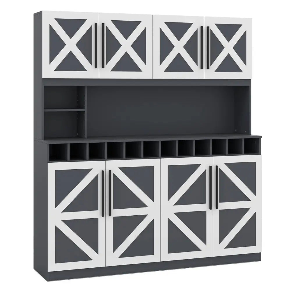 70 Inch Farmhouse Pantry Cabinet Kitchen Buffet Hutch with 4 Cabinets and 2 Open Shelves-Dark Gray - Dark Gray