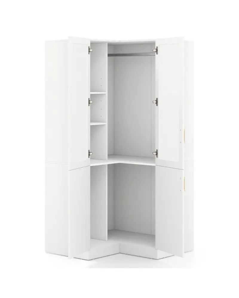 70 Inch L-Shaped Armoire Corner Wardrobe Closet with Hanging Rod-White - White - Clothing & Closet Storage