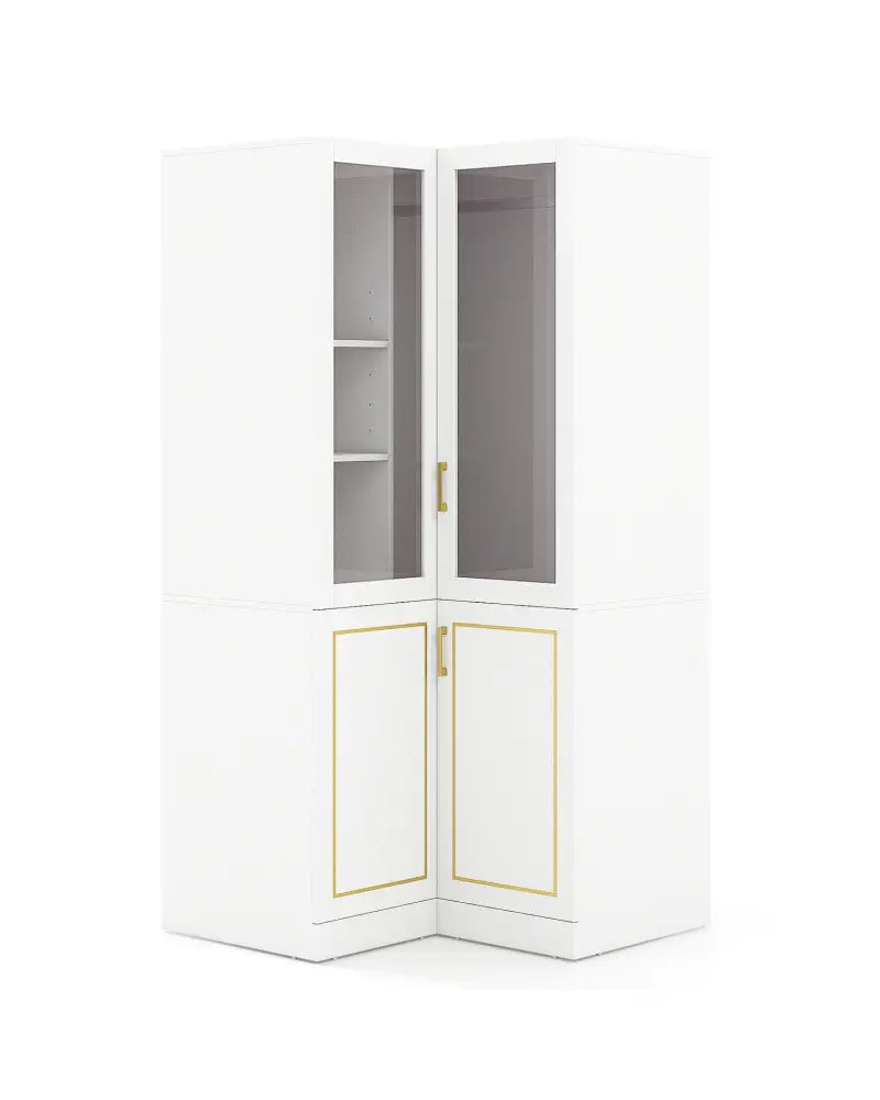 70 Inch L-Shaped Armoire Corner Wardrobe Closet with Hanging Rod-White - White - Clothing & Closet Storage