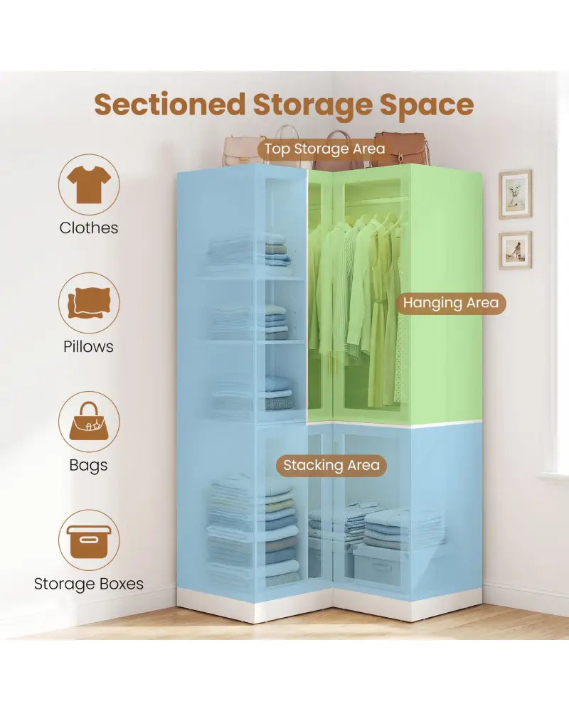 70 Inch L-Shaped Armoire Corner Wardrobe Closet with Hanging Rod-White - White - Clothing & Closet Storage
