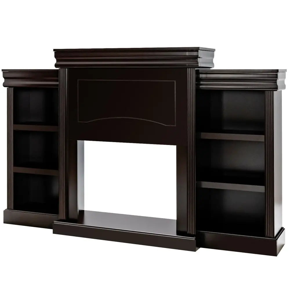 70 Inch Modern Fireplace Media Entertainment Center with Bookcase-Brown - Brown - Entertainment Centers & TV Stands
