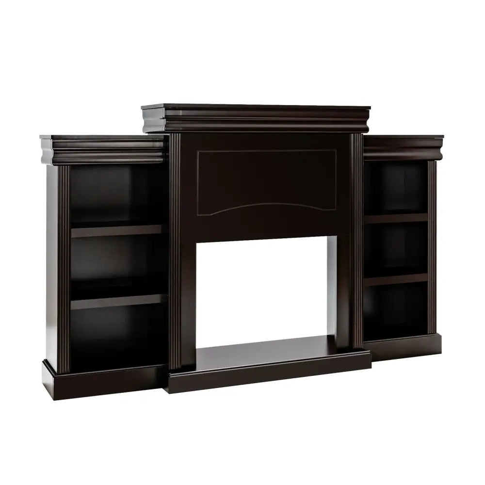 70 Inch Modern Fireplace Media Entertainment Center with Bookcase-Brown - Brown - Entertainment Centers & TV Stands