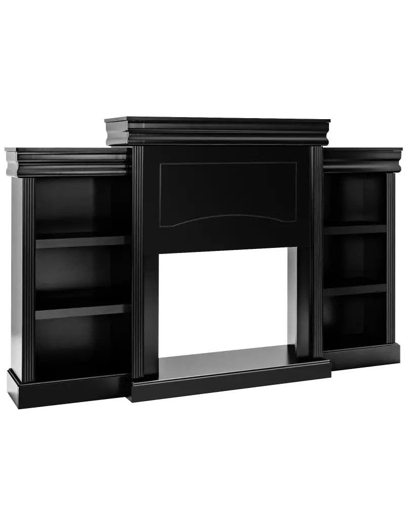 70 Inch Modern Fireplace Media Entertainment Center with Bookcase-Black - Black - Entertainment Centers & TV Stands