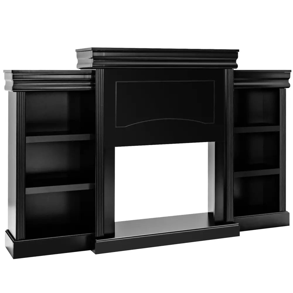 70 Inch Modern Fireplace Media Entertainment Center with Bookcase-Black - Black - Entertainment Centers & TV Stands