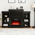 70 Inch Modern Fireplace Media Entertainment Center with Bookcase-Black - Black - Entertainment Centers & TV Stands