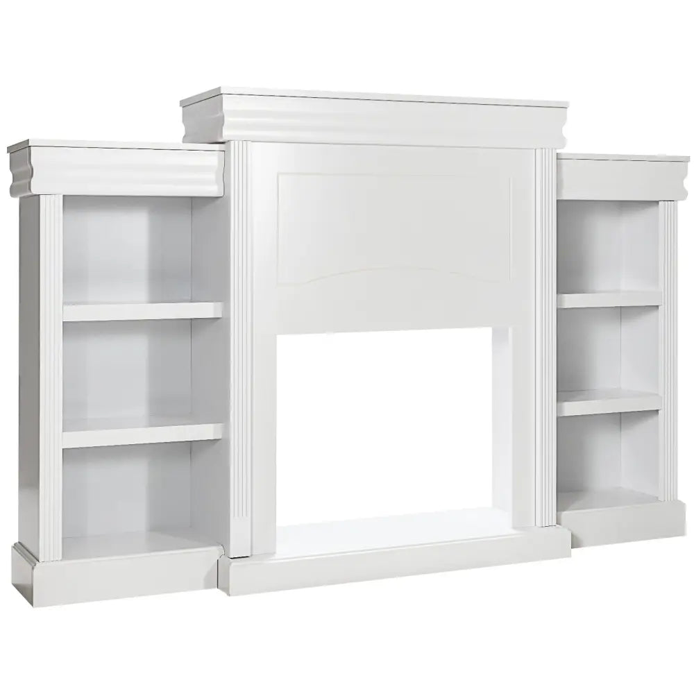 70 Inch Modern Fireplace Media Entertainment Center with Bookcase-White - White - Entertainment Centers & TV Stands