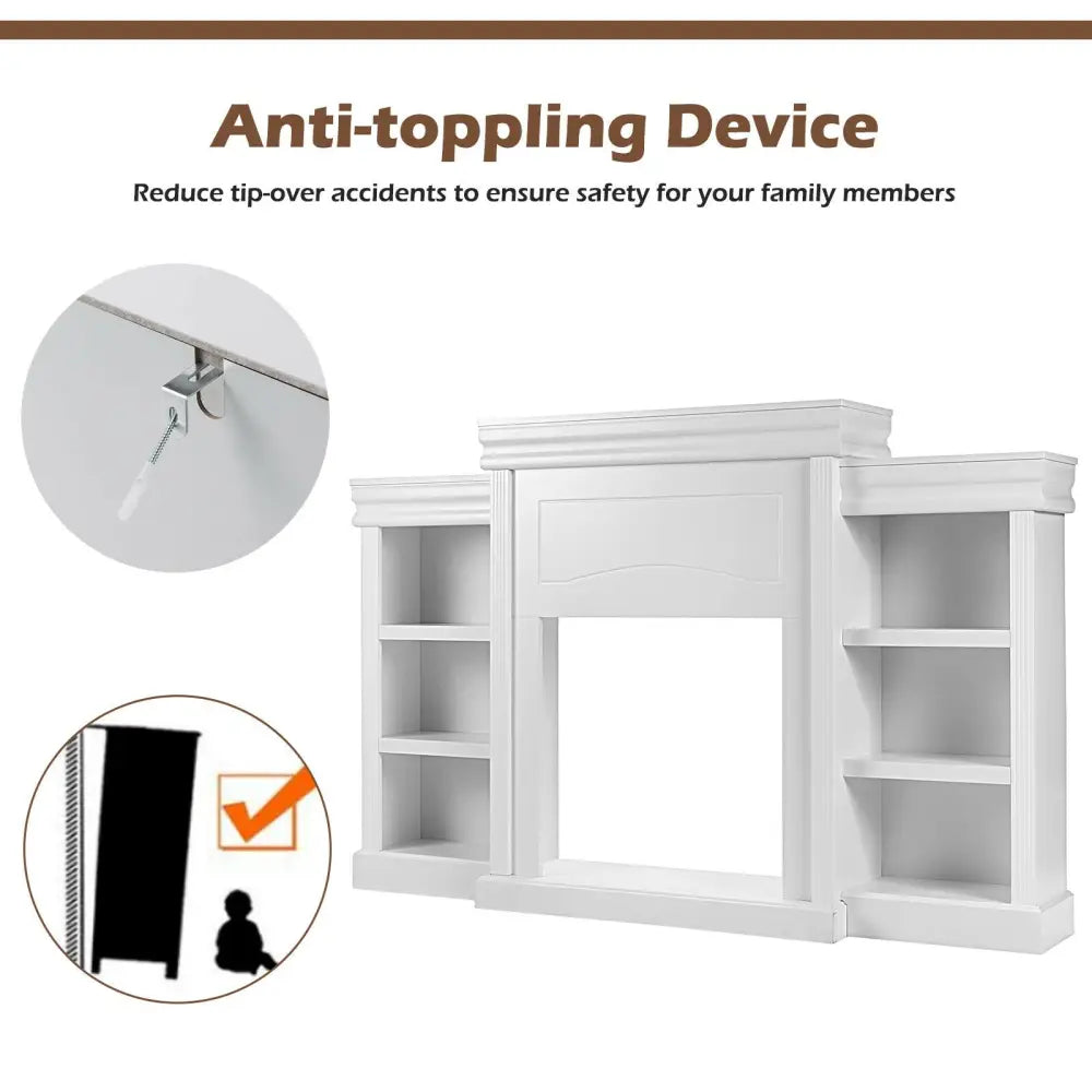 70 Inch Modern Fireplace Media Entertainment Center with Bookcase-White - White - Entertainment Centers & TV Stands