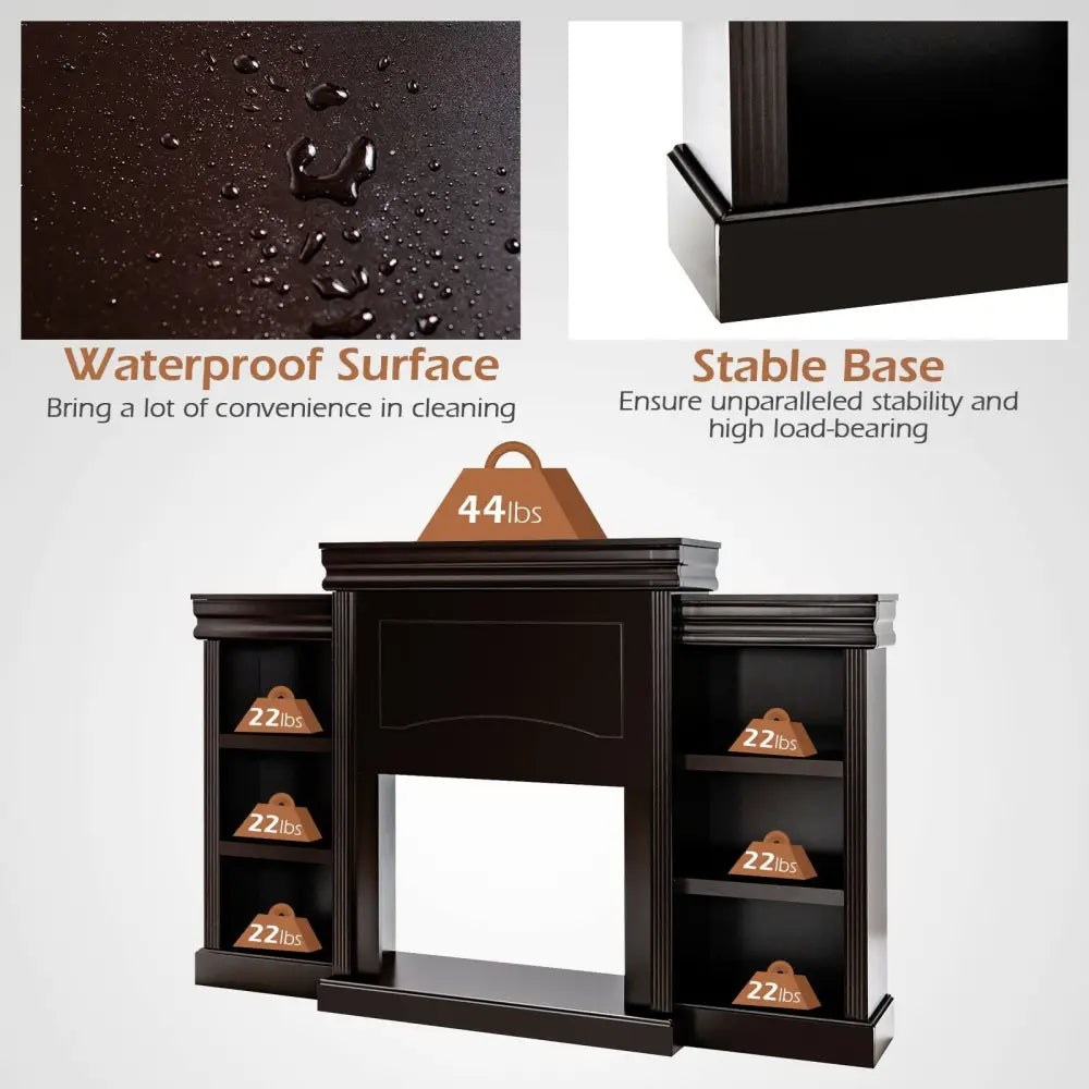 70 Inch Modern Fireplace Media Entertainment Center with Bookcase-Brown - Brown - Entertainment Centers & TV Stands