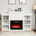 70 Inch Modern Fireplace Media Entertainment Center with Bookcase-White - White - Entertainment Centers & TV Stands