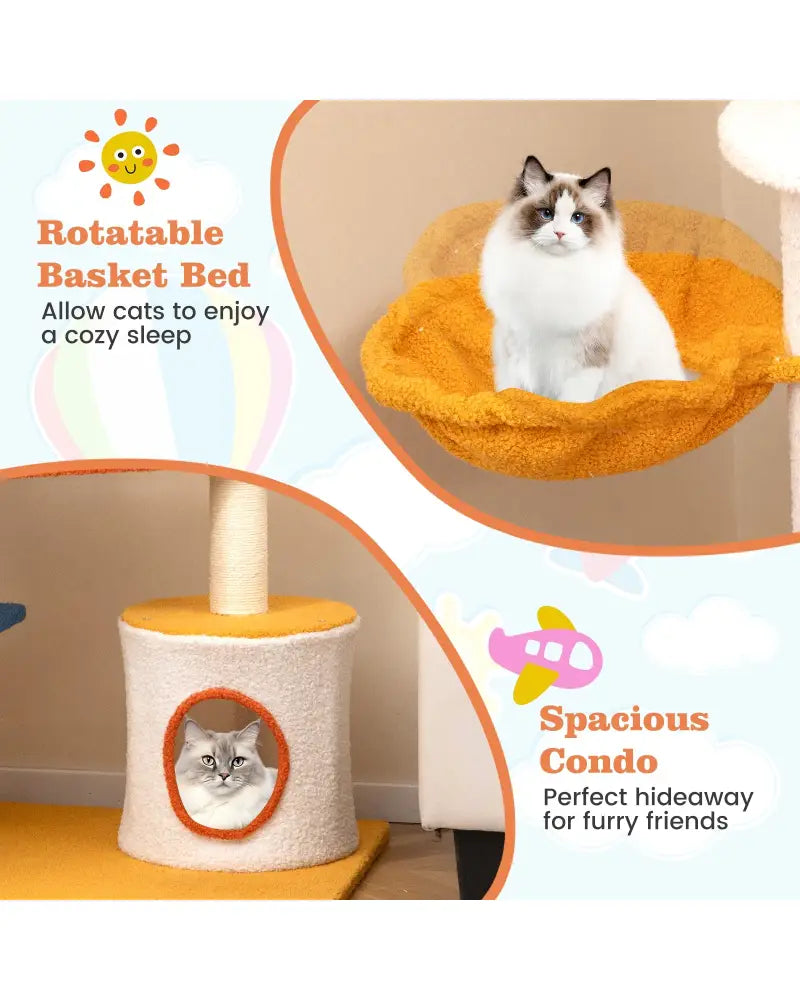 70 Inch Tall Aviation-themed Cat Tree with Helicopter Top Perch and Platforms-Yellow - Yellow - Cat Trees Condos &