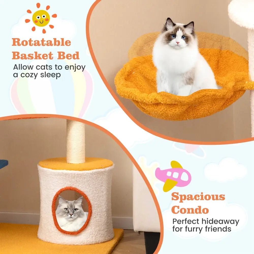 70 Inch Tall Aviation-themed Cat Tree with Helicopter Top Perch and Platforms-Yellow - Yellow - Cat Trees Condos &