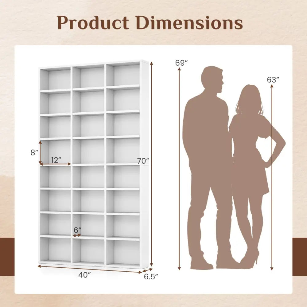 70 Inch Tall Bookshelf 24 Cube Storage Organizer with Adjustable Shelves - White - Bookcases