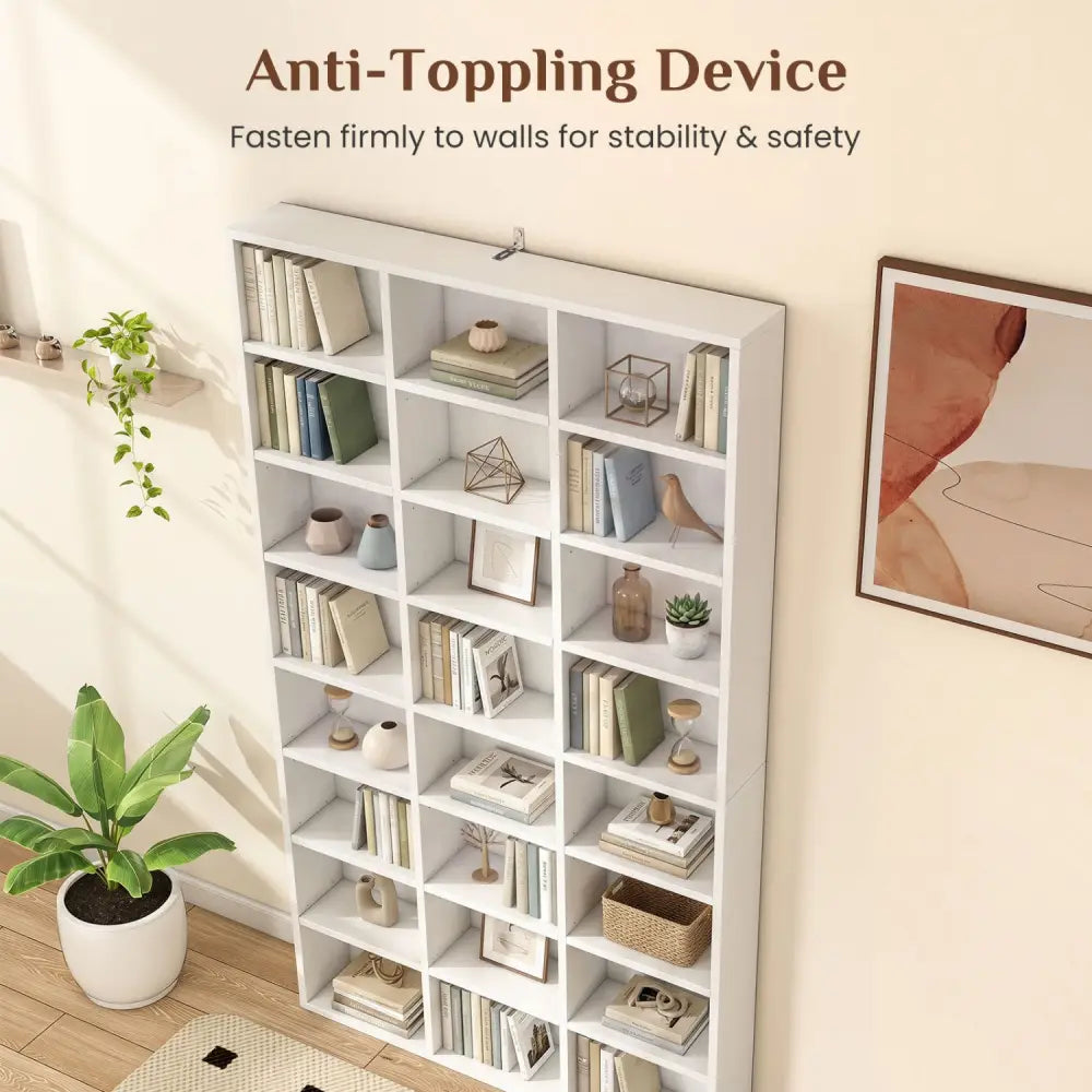 70 Inch Tall Bookshelf 24 Cube Storage Organizer with Adjustable Shelves - White - Bookcases