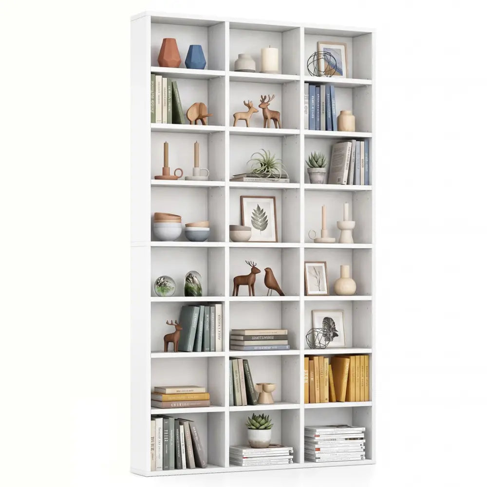 70 Inch Tall Bookshelf 24 Cube Storage Organizer with Adjustable Shelves - White - Bookcases