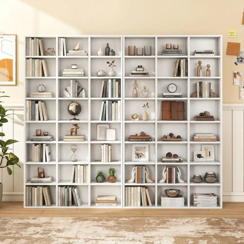 70 Inch Tall Bookshelf 24 Cube Storage Organizer with Adjustable Shelves - White - Bookcases