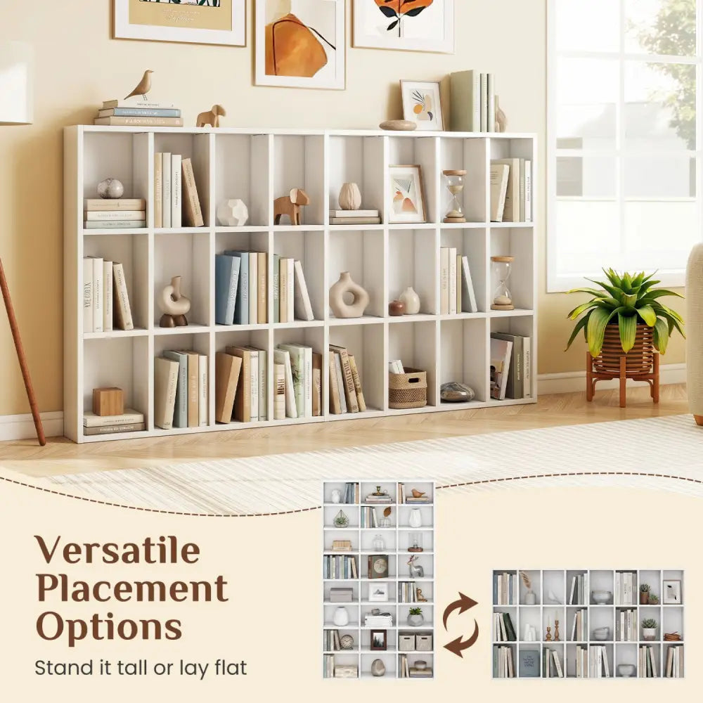 70 Inch Tall Bookshelf 24 Cube Storage Organizer with Adjustable Shelves - White - Bookcases
