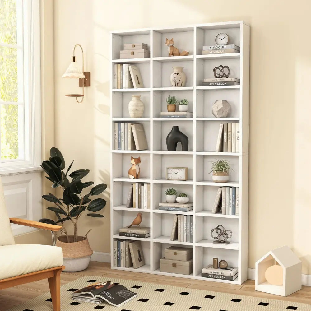 70 Inch Tall Bookshelf 24 Cube Storage Organizer with Adjustable Shelves - White - Bookcases
