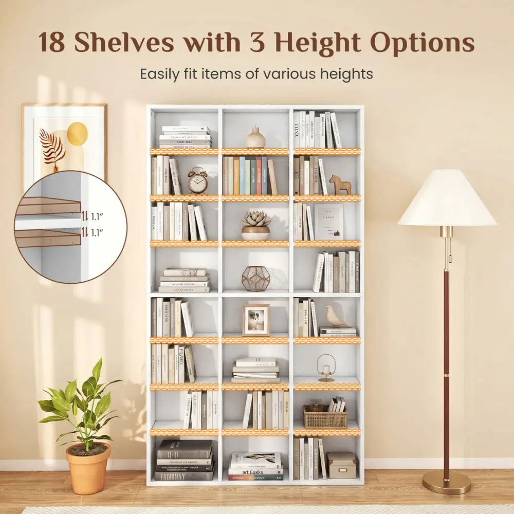 70 Inch Tall Bookshelf 24 Cube Storage Organizer with Adjustable Shelves - White - Bookcases