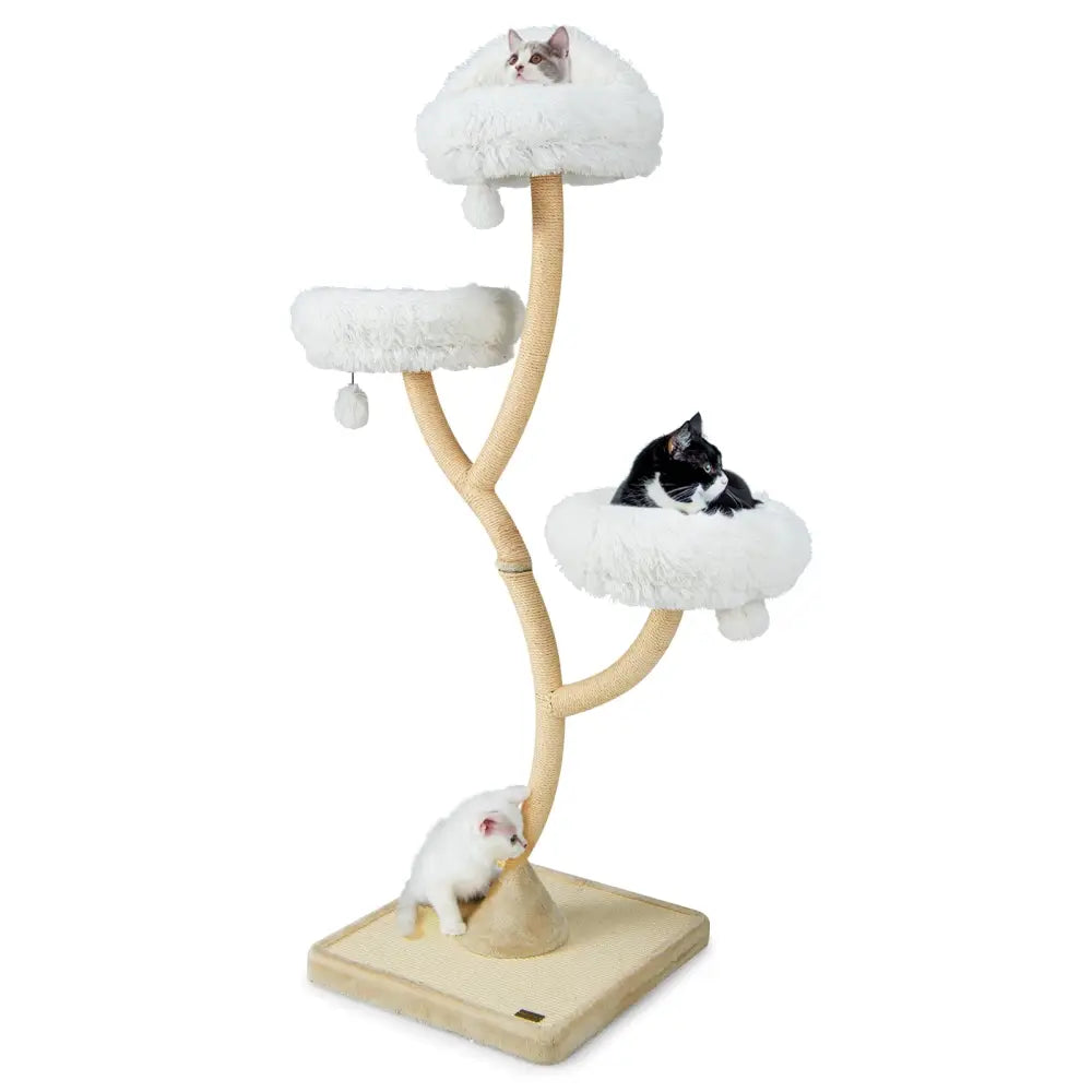70 Inch Tall Cat Tree 4-Layer Cat Tower with 3 Perches and Dangling Balls-Beige - Beige - Cat Trees Condos & Scratchers