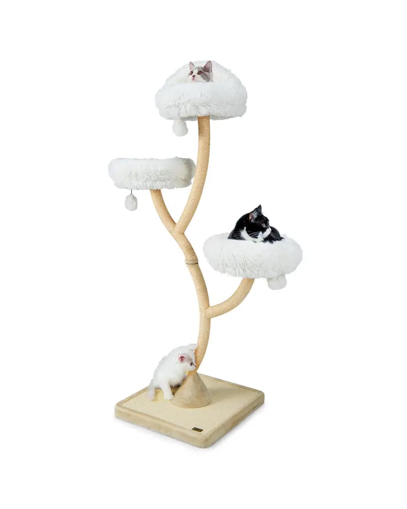 70 Inch Tall Cat Tree 4-Layer Cat Tower with 3 Perches and Dangling Balls-Beige - Beige - Cat Trees Condos & Scratchers