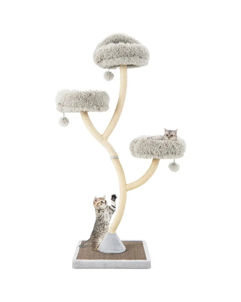 70 Inch Tall Cat Tree 4-Layer Cat Tower with 3 Perches and Dangling Balls-Gray - Gray - Cat Trees Condos & Scratchers