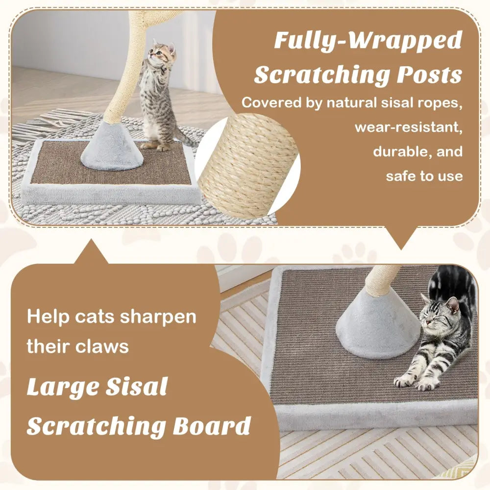 70 Inch Tall Cat Tree 4-Layer Cat Tower with 3 Perches and Dangling Balls-Gray - Gray - Cat Trees Condos & Scratchers