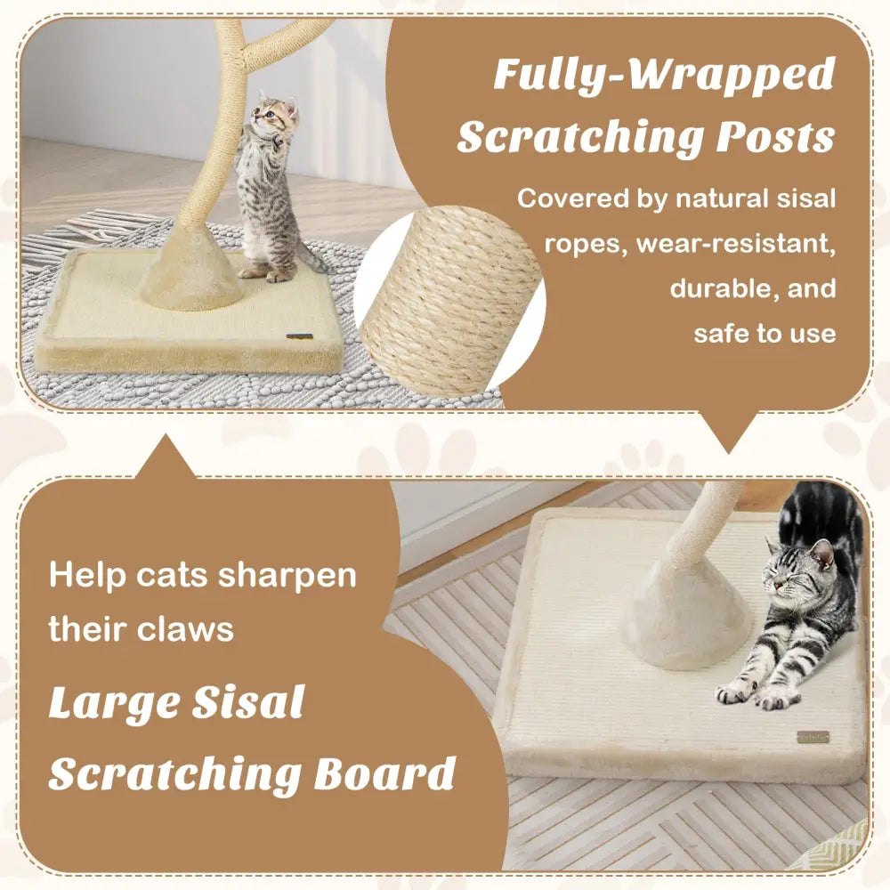 70 Inch Tall Cat Tree 4-Layer Cat Tower with 3 Perches and Dangling Balls-Beige - Beige - Cat Trees Condos & Scratchers