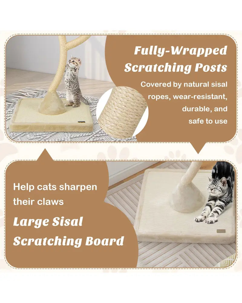70 Inch Tall Cat Tree 4-Layer Cat Tower with 3 Perches and Dangling Balls-Beige - Beige - Cat Trees Condos & Scratchers