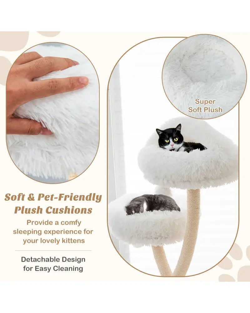 70 Inch Tall Cat Tree 4-Layer Cat Tower with 3 Perches and Dangling Balls-Beige - Beige - Cat Trees Condos & Scratchers