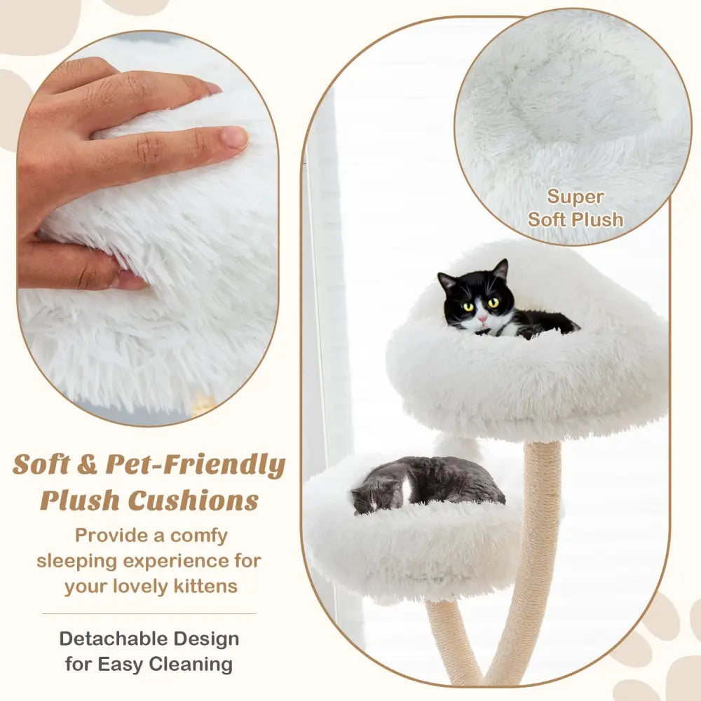 70 Inch Tall Cat Tree 4-Layer Cat Tower with 3 Perches and Dangling Balls-Beige - Beige - Cat Trees Condos & Scratchers