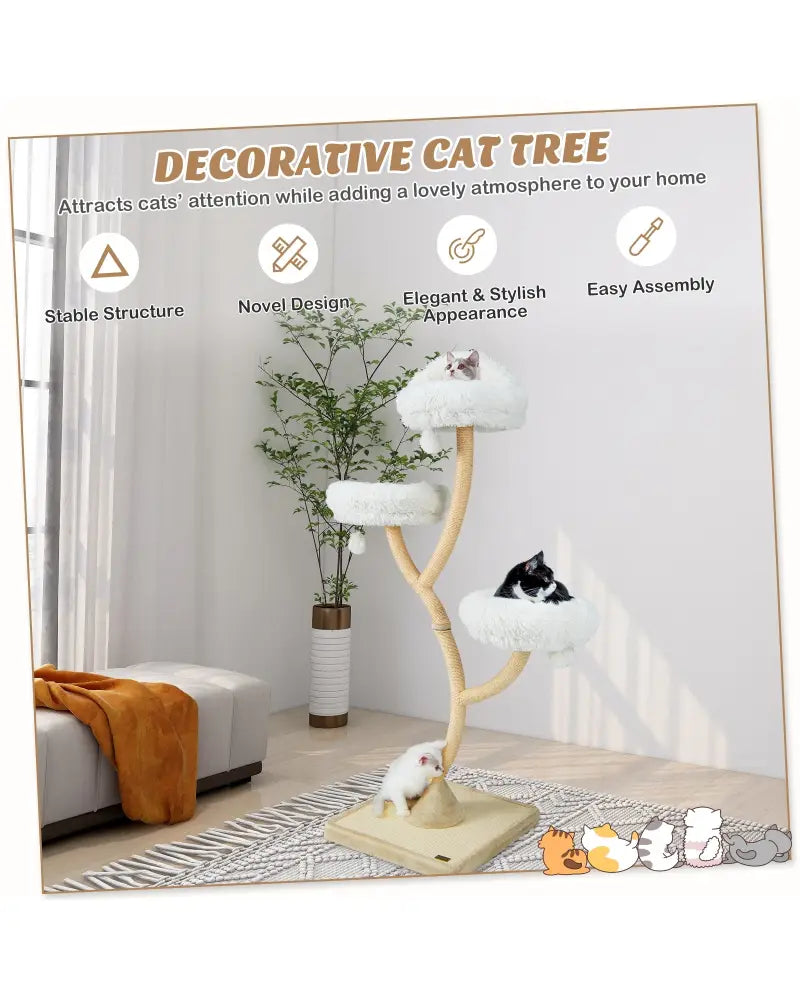 70 Inch Tall Cat Tree 4-Layer Cat Tower with 3 Perches and Dangling Balls-Beige - Beige - Cat Trees Condos & Scratchers