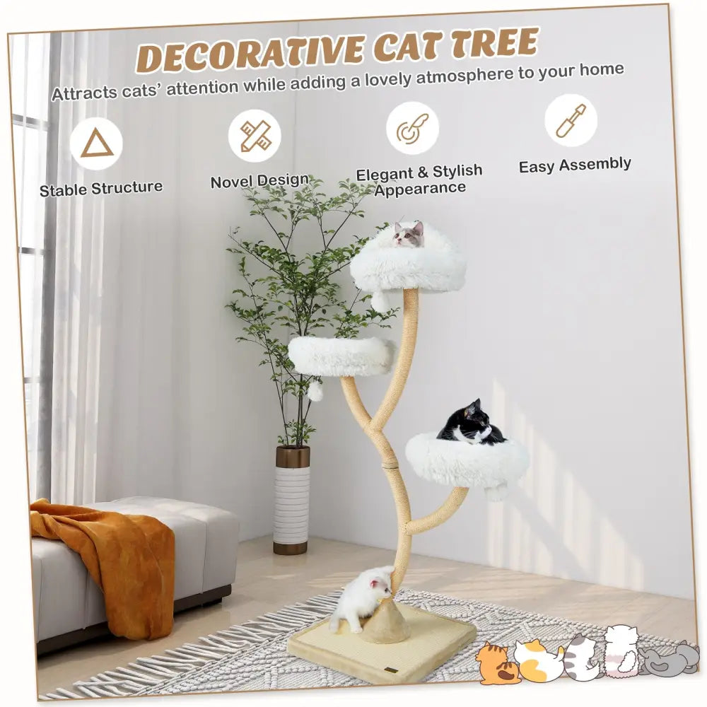 70 Inch Tall Cat Tree 4-Layer Cat Tower with 3 Perches and Dangling Balls-Beige - Beige - Cat Trees Condos & Scratchers