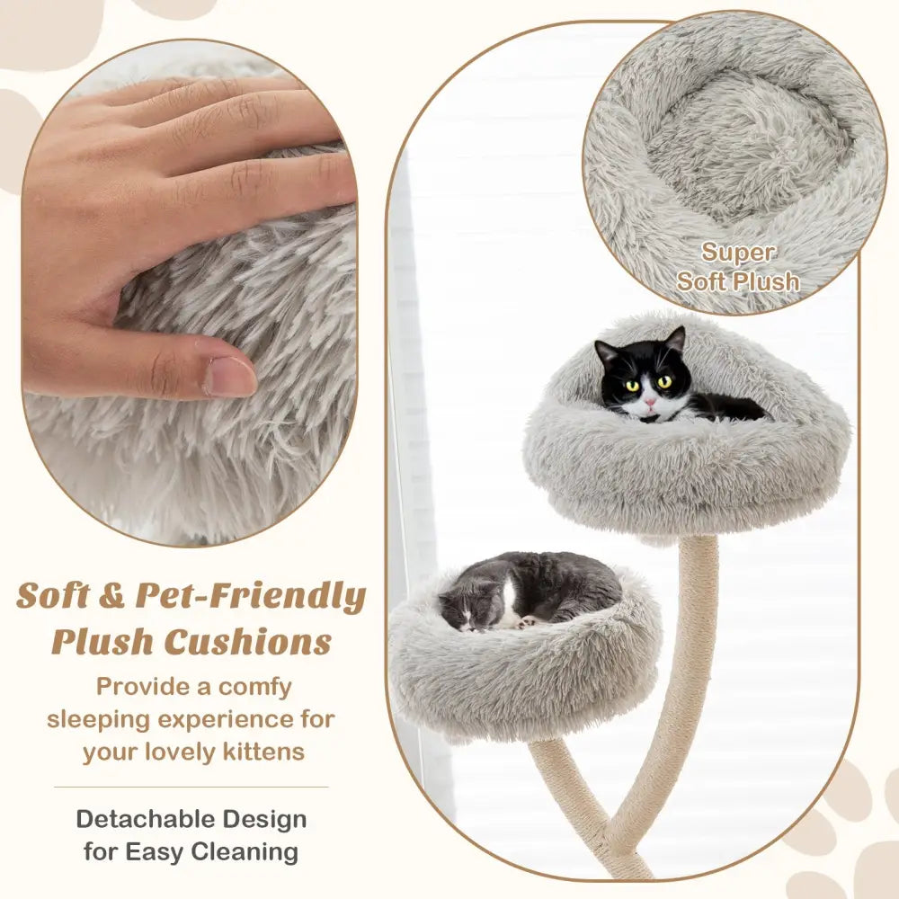 70 Inch Tall Cat Tree 4-Layer Cat Tower with 3 Perches and Dangling Balls-Gray - Gray - Cat Trees Condos & Scratchers