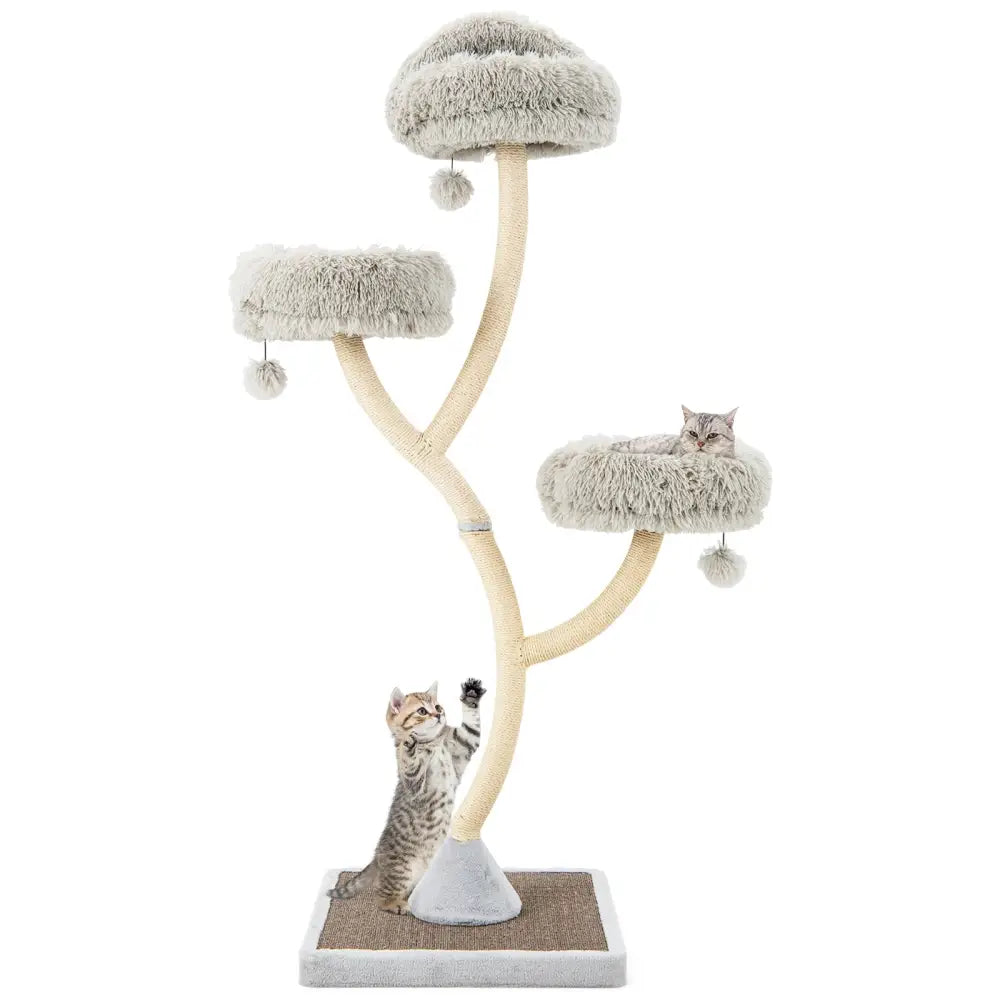 70 Inch Tall Cat Tree 4-Layer Cat Tower with 3 Perches and Dangling Balls-Gray - Gray - Cat Trees Condos & Scratchers